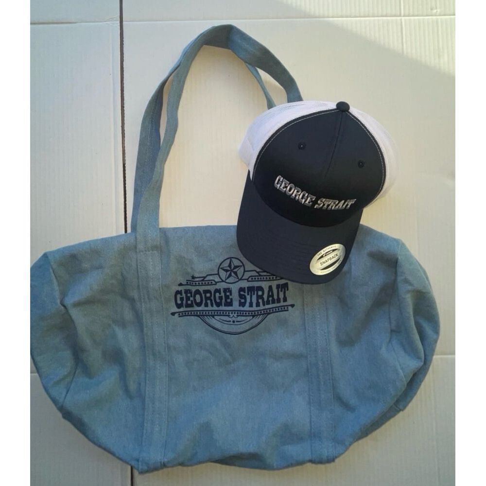 George Strait Denim Tote Bag & Navy White Snapback Hat Set Blue Denim